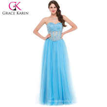 Grace Karin 2016 mais nova Strapless Sweetheart Tulle Long Beaded Blue Vestido de vestido de baile grátis GK000021-3